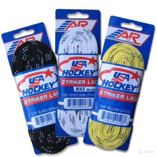 Шнурки хоккейные с пропиткой A&R USA Hockey Waxed (White) (96''-244см)