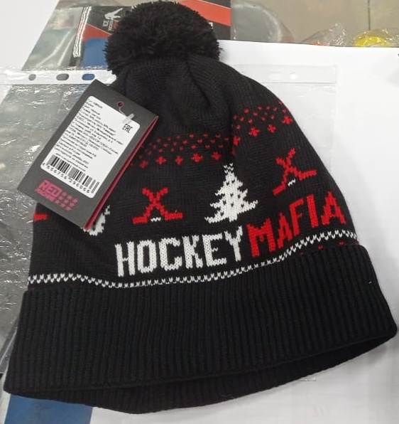 Шапка мужская черная "Hockey Mafia" с помпоном, L/XL